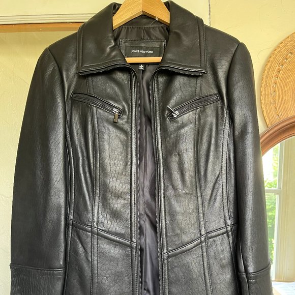 Jones New York Black Leather Jacket -- Size Small - Picture 1 of 5